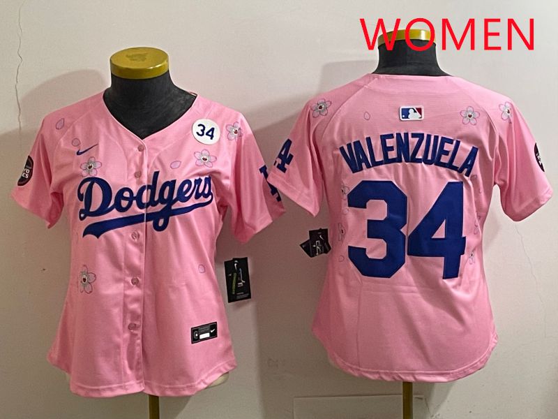 Women Los Angeles Dodgers #34 Valenzuela Pink Sakura Edition 2025 Nike MLB Jersey style 39